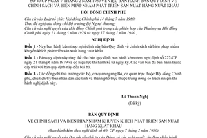 Nghị định 40-CP bản Quy định về chính sách và biện pháp nhằm phát triển sản xuất hàng xuất khẩu