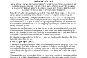 Thông tư liên bộ 02-TT/LB chính sách giáo viên, cán bộ khoa học kỹ thuật, kinh tế giảng dạy trường lớp, đại học trung học chuyên nghiệp tại chức