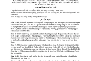Quyết định 47-TTg chế độ công tác của giáo viên miền xuôi được điều động đến công tác ở vùng miền núi, hải đảo và vùng xa xôi hẻo lánh khác