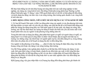 Nghị quyết 82-HĐCP điều động và tuyển dụng lao động vào làm việc tại nông trường, lâm trường quốc doanh ở các vùng kinh tế mới