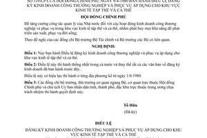 Nghị định 119-CP Điều lệ đăng ký kinh doanh công thương nghiệp và phục vụ áp dụng cho khu vực kinh tế tập thể và cá thể