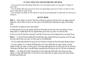 Quyết định 155/QĐ-UB giao Sở Văn hóa thông tin quản lý vật tư  xây dựng, trang trí khu vui chơi, giải trí