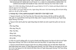 Thông tư 05-NH/TT chuyển ngoại tệ vào Việt Nam hướng dẫn Quyết định 32-CP