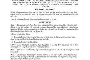 Quyết định 174-CP chế độ CNVC dưới chế độ cũ miền Nam, làm việc trong cơ quan, xí nghiệp Nhà nước,hết tuổi lao động phải nghỉ việc