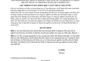 Quyết định 271-QĐ đăng ký Nhà nước đề tài nghiên cứu khoa học kỹ thuật và nộp báo cáo kết quản nghiên cứu