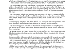 Chỉ thị 186-TTg tăng cường tổ chức đời sống trường đại học, cao đẳng, trung học chuyên nghiệp, sư phạm kỹ thuật trường dạy nghề