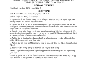 Quyết định 181-CP thành lập Viện Dinh dưỡng thuộc Bộ Y tế