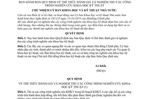 Quyết định 282/QĐ thể thức đánh đánh giá và nghiệm thu các công trình nghiên cứu khoa học kỹ thuật