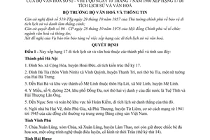 Quyết định 92-VHTT/QĐ xếp hạng 17 di tích lịch sử văn hoá