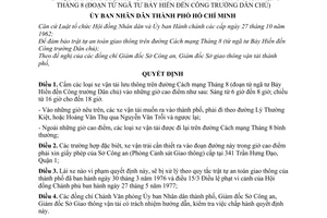 Quyết định 349/QĐ-UB  cấm xe vận tải lưu thông đường Cách mạng Tháng 8 (đoạn từ ngã tư Bảy Hiền đến Công trường Dân chủ)