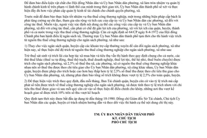 Công văn 1582/UB trích nguồn thu thuế công thương nghiệp cho ngân sách phường, xã