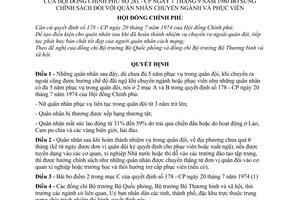 Quyết định 281-CP bổ sung chính sách quân nhân chuyển ngành và phục viên