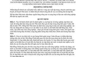 Quyết định 310-CP chính sách ổn định nghĩa vụ HTXNN, tập đoàn sản xuất và hộ nông dân bán nông sản cho Nhà nước