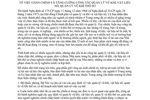 Chỉ thị 281-TTg chấn chỉnh tăng cường quản lý vũ khí vật liệu nổ vũ khí thô sơ