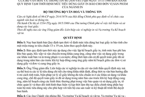 Quyết định 2416-VHTT/QĐ Quy định tạm thời định mức tiêu dùng giấy in báo cho đơn vị sản phẩm của ngành in