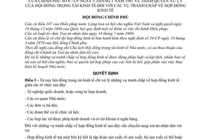 Quyết định 6-CP thẩm quyền xử lý Hội đồng Trọng tài kinh tế các vụ tranh chấp hợp đồng kinh tế