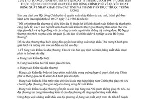 Thông tư 35-TTg quyền hoạt động xuất nhập khẩu tỉnh thành phố thuộc Trung ương hướng dẫn Nghị định 40-CP