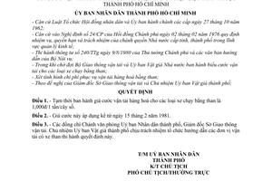 Quyết định 85/QĐ-UB giá cước vận tải hàng hoá xe chạy bằng nhiện liệu than thành phố Hồ Chí Minh