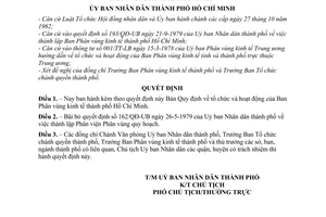 Quyết định 33/QĐ-UB  Bản Quy định về tổ chức và hoạt động của Ban Phân vùng kinh tế thành phố