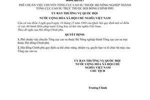 Nghị quyết 1260-NQ/TVQHK6 phê chuẩn chuyển Tổng cục cao su thuộc bộ nông nghiệp thành tổng cục cao su trực thuộc Hội đồng Chính phủ