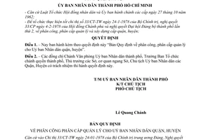 Quyết định 52/QĐ-UB "Bản Quy định về phân công, phân cấp quản lý cho Ủy ban nhân dân quận, huyện”