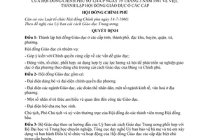Quyết định 124-CP thành lập Hội đồng giáo dục các cấp