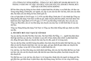 Thông tư liên ngành 249-HK-BĐ tổ chức vận chuyển túi, gói bưu phẩm, bưu kiện qua đường hàng không