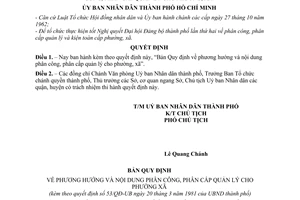 Quyết định 53/QĐ-UB  “Bản quy định về phương hướng và nội dung phân công, phân cấp quản lý cho phường, xã”