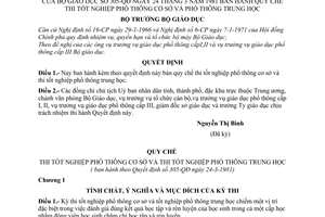 Quyết định 305-QĐ Quy chế thi tốt nghiệp phổ thông cơ sở  phổ thông trung học