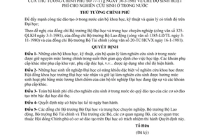 Quyết định 77-TTg chế độ sinh hoạt phí cho nghiên cứu sinh trong nước