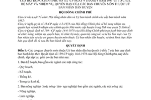 Quyết định 152-CP tổ chức lại bộ máy, nhiệm vụ, quyền hạn  Ban chuyên môn thuộc Uỷ ban nhân dân huyện