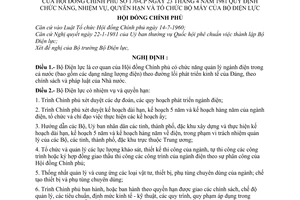 Nghị định 170-CP quy định chức năng, nhiệm vụ, quyền hạn và tổ chức của Bộ Điện lực