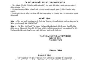 Quyết định 76/QĐ-UB Bản quy định tổ chức hoạt động Sở Nông nghiệp thành phố Hồ Chí Minh