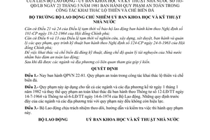 Quyết định 103-QĐ/LB quy phạm an toàn trong khai thác lộ thiên,chế biến đá