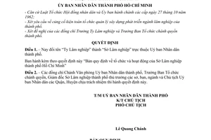 Quyết định 96/QĐ-UB  Bản quy định  tổ chức và hoạt động của Sở Lâm nghiệp Hồ Chí Minh