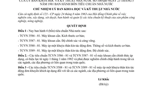 Quyết định 100-QĐ 4 tiêu chuẩn Nhà nước,TCVN 3586 - 81,TCVN 3587 - 81,TCVN 3588 - 81,TCVN 3589 - 81