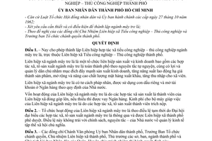 Quyết định 101/QĐ-UB cho phép thành lập liên hiệp hợp tác xã tiểu thủ công nghiệp ngành mây tre lá