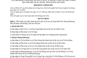 Quyết định 205-CP điều chỉnh địa giới xã thuộc tỉnh Hoàng Liên Sơn