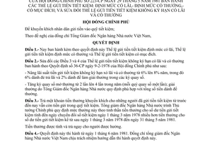 Quyết định 223-CP thể lệ tiết kiệm; định mức có lãi, thưởng, mục đích; sửa đổi thể lệ gửi tiền tiết kiệm không kỳ hạn có lãi thưởng