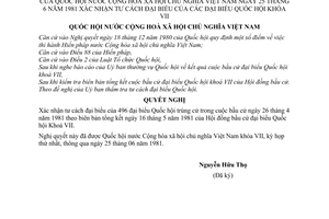 Nghị quyết xác nhận tư cách đại biểu của các đại biểu Quốc hội khoá VII