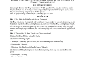 Quyết định 264-CP thành lập Hội đồng Vật giá Chính phủ