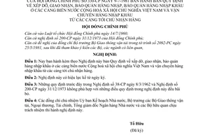Nghị định 330-CP Quy định xếp dỡ, giao nhận, bảo quản hàng nhập khẩu ở các cảng biển nước CHXHCN Việt Nam và vận chuyển hàng nhập khẩu