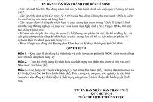 Quyết định 516/QĐ-UB thu lệ phí đăng ký nhãn hiệu chất lượng sản phẩm