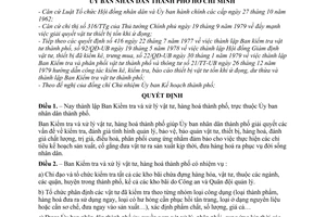 Quyết định 137/QĐ-UB thành lập Ban Kiểm tra xử lý vật tư, hàng hoá thành phố