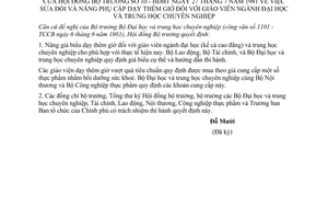 Quyết định 10-HĐBT sửa đổi nâng phụ cấp dạy thêm giờ đối với  giáo viên đại học, trung học chuyên nghiệp