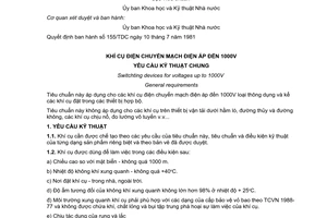 Tiêu chuẩn Việt Nam TCVN 3623:1981 về Khí cụ điện chuyển mạch điện áp tới 1000 V - Yêu cầu kỹ thuật chung do Ủy ban Khoa học và Kỹ thuật Nhà nước ban hành