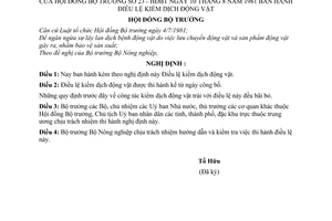 Nghị định 23-HĐBT Điều lệ kiểm dịch động vật