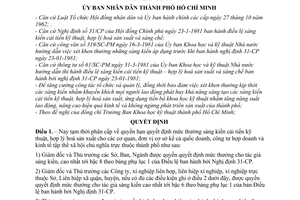 Quyết định 257/QĐ-UB  phân cấp khen thưởng sáng kiến cải tiến kỹ thuật – hợp lý hoá sản suất