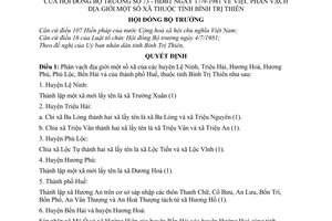 Quyết định 73-HĐBT phân vạch địa giới xã thuộc tỉnh Bình Trị Thiên