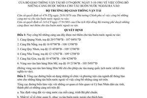 Quyết định 1579-QĐ/PC công bố cảng mở cho tàu buôn nước ngoài vào